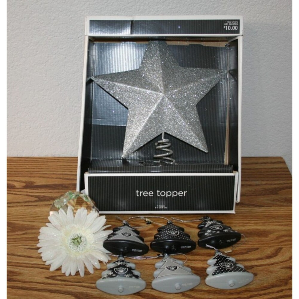 Target Silver Glitter Star Tree Topper Raiders Ornaments Christmas Decor Lot - Picture 2 of 3